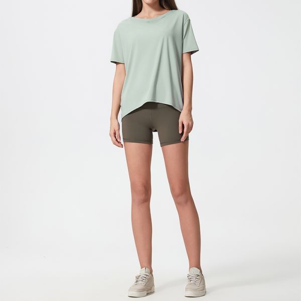 Loose Fit Short Sleeve Workout Top Light Sage Soft Stretch Fabric Breathable Quick Dry