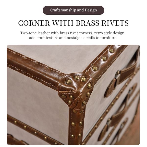 Nidea #8509 Vintage Leather Trunk Cabinet American Rural Retro Nightstand Locker Portable Antique Storage Bedside Bedroom