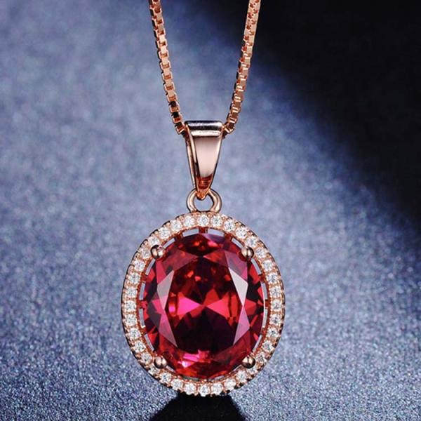 Rose Gold Plate Sterling Silver Oval Pink Cubic Zirconia Pendant Necklace 18 Inches（N12283）