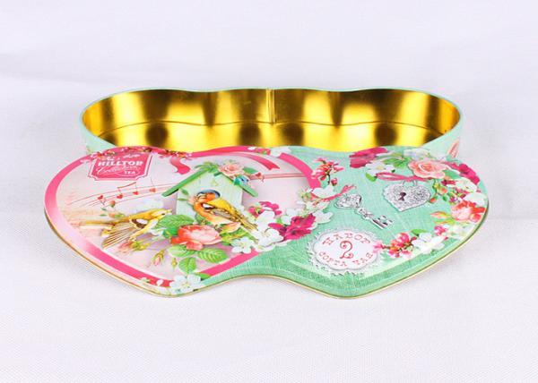 Double Heart Shape CMYK  Printed Candy Gift Tin Box Tinplate Metal With Embossing