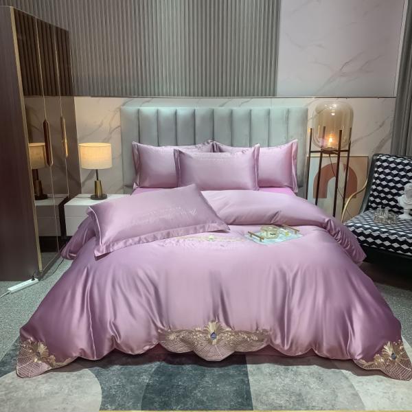 125gsm Washed Silk Embroidery 4pcs Bedding Sets King Size European Style Collections