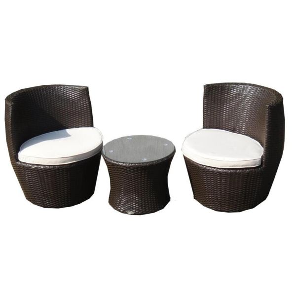 Outdoor Garden PE Round Rattan Furniture 3Pcs Wicker Egg Chairs and Table Set