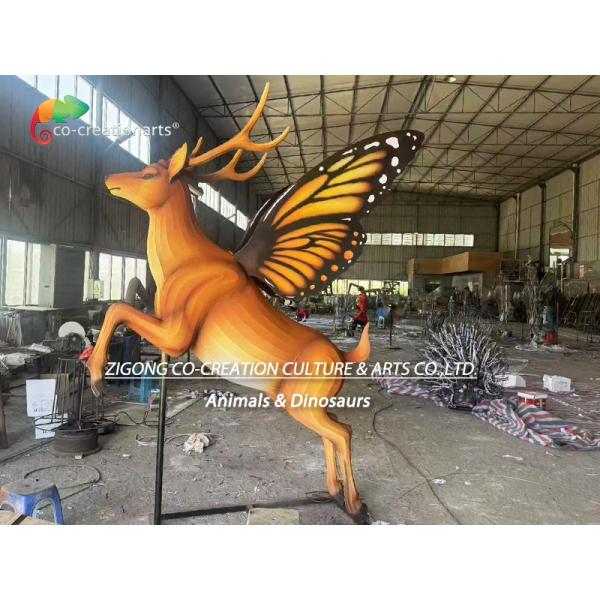 Majestic Illuminated Deer With Multicolored Butterfly Wings | Festival Lantern Sculpture
