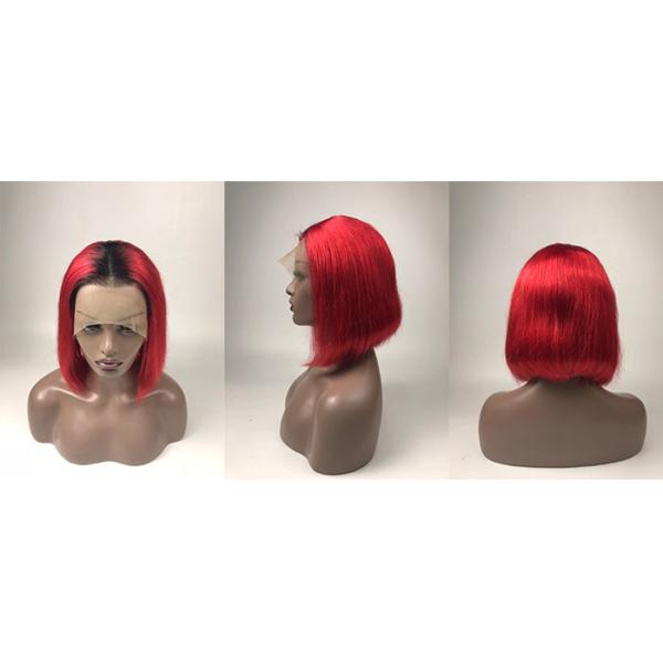 Red Colored 100% Brazillian Human Hair Lace Front Bob Wigs No Foul Odor