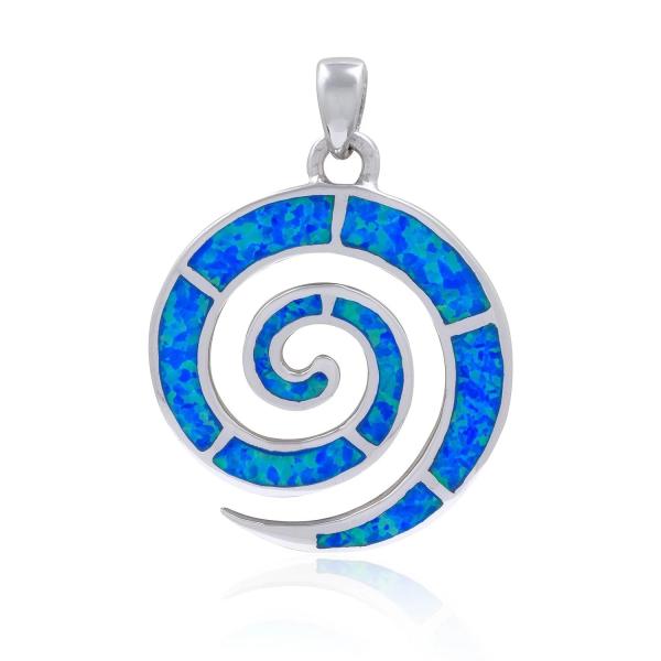 Girl Meander Natural Blue Greek Opal Pendant With 925 Sterling Silver