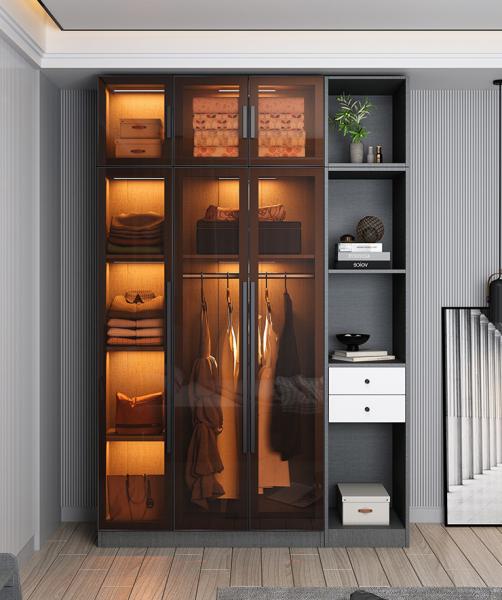 Home Bedroom Corner Glass Door Wardrobe Glass Almirah For Bedroom