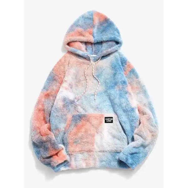 Knitted Weaving Method Tye-Dye Hoodies For Men With Faux Fur   Fashion