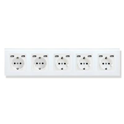 60mm GND Modern Plug Sockets Tempered Glass Panel Wall Socket With Usb Port