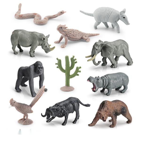 Wildlife Animal Model Toys 11 PCS Mini Orangutan Elephant Hippo Buffalo Lizard Figurine Family Party Favors