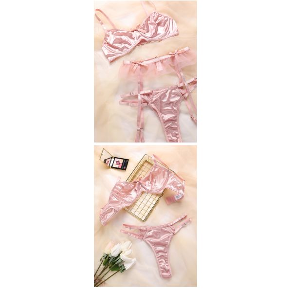 Women Bra Sexy Girl Three-piece Underwear Set Exquisite Bow S M L Breathable Plus Size Comfortable Briefs Ladies Bra