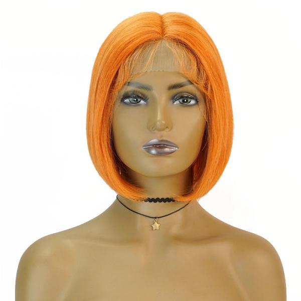 Transparent Lace 150% Density Remy Hair Highlight Orange Straight Bob Wigs with