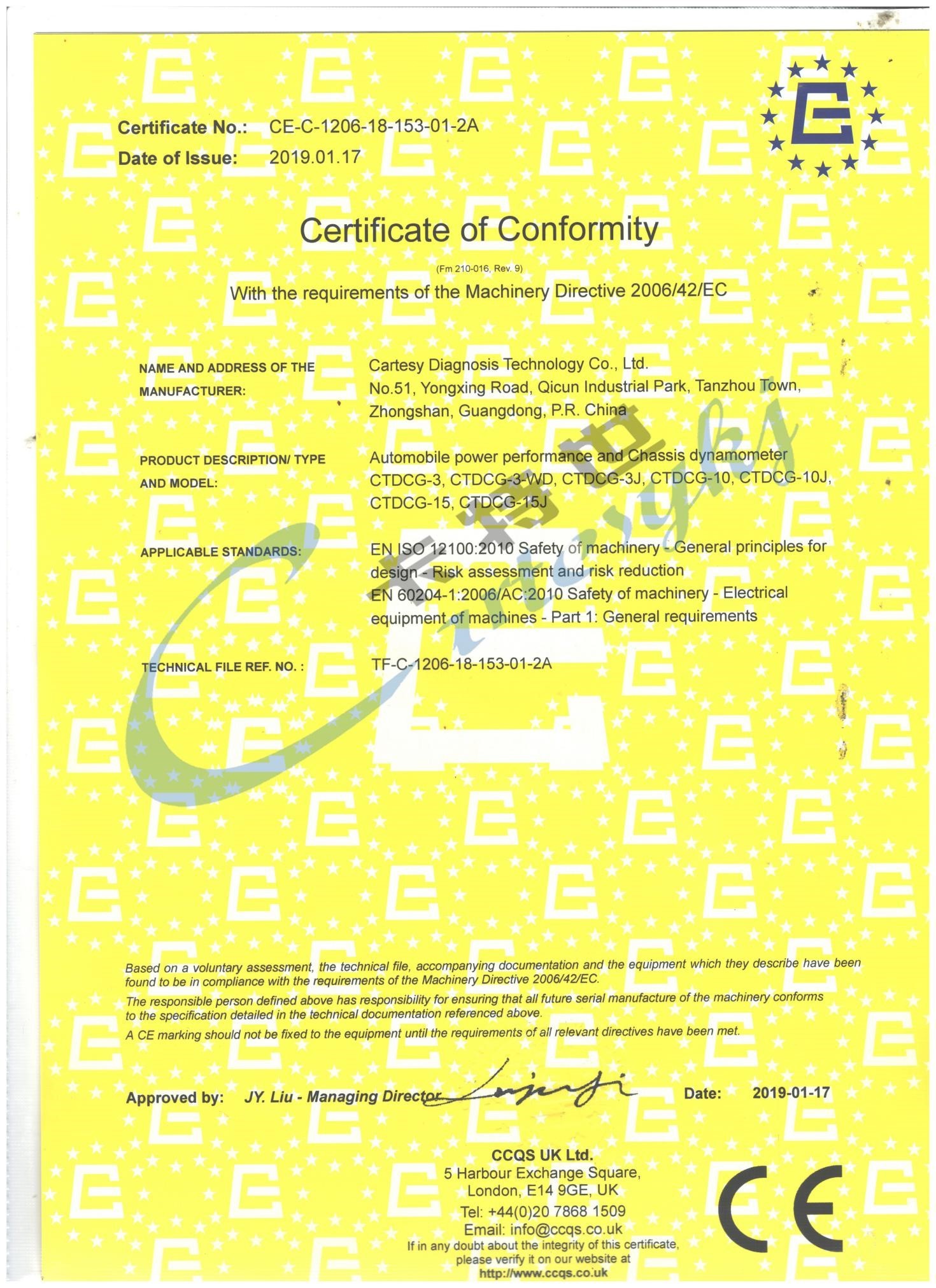 Cartesy Diagnosis Technology CO.,Ltd Сертификации