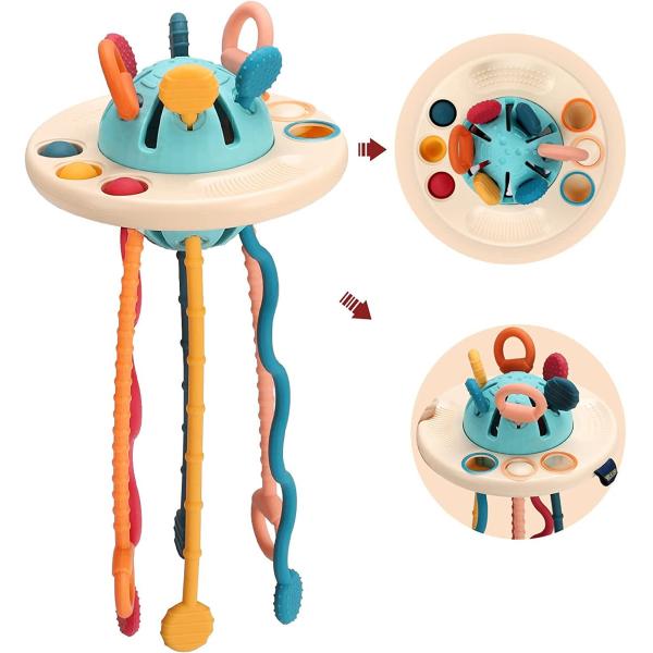 Baby Sensory Montessori Silicone Toy Travel Pull String Activity Toy for Toddlers