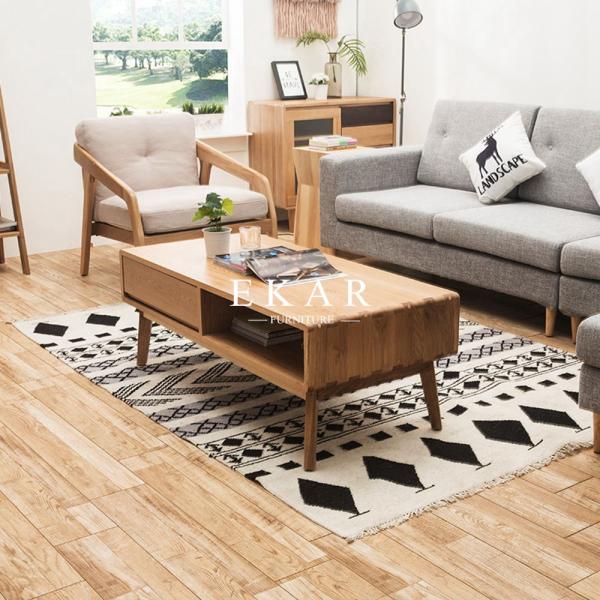 Rectangle Solid Wood Oak Nordic Design Contemporary Coffee Tea Table