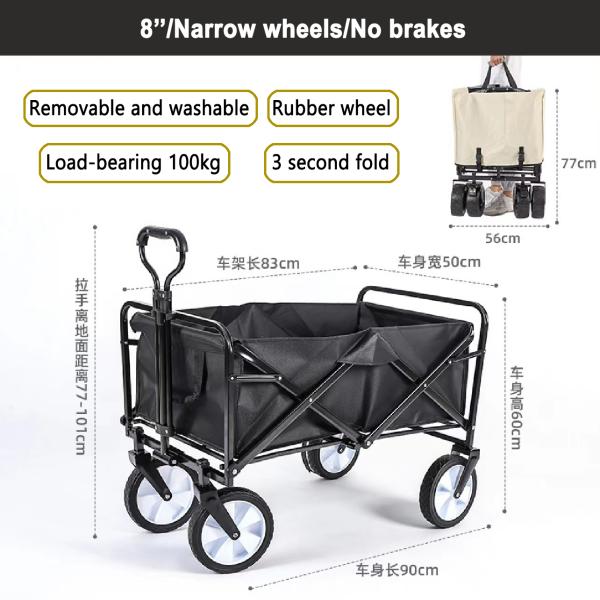 Double Brake Wheel Design Hand-Held Outdoor Camping Trolley for Convenient Wide Wheel