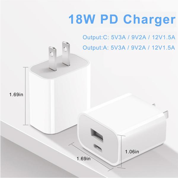 18W Dual USB Wall Charger with Type-C and USB-A Fast Charging