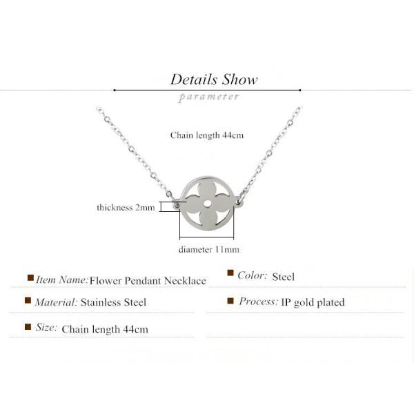 Simple Jewelry Fashion Stainless Steel Girls Flowers Clavicle Necklace, Circle four-leaf clover necklace