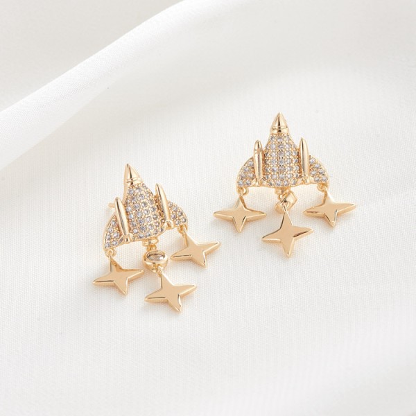 Factory Wholesale Fashion Women's Earrings Spaceship Studs Earrings Zircon Cute Rocket Star Jewelry Earring Accessories