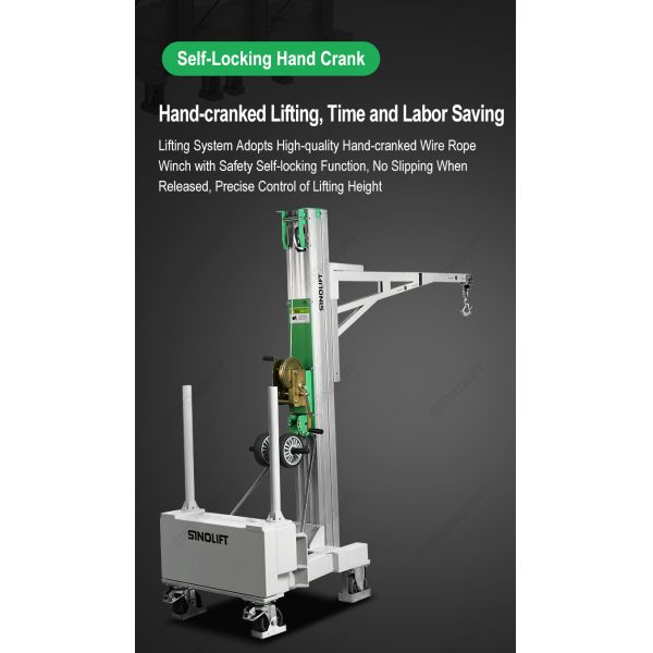 BS01 Balanced Counterweight Manual Hand Winch Crane 150kg, Mobile Floor Crane with Counterweight & Swivel Hook, for Warehouse Workshop Construction