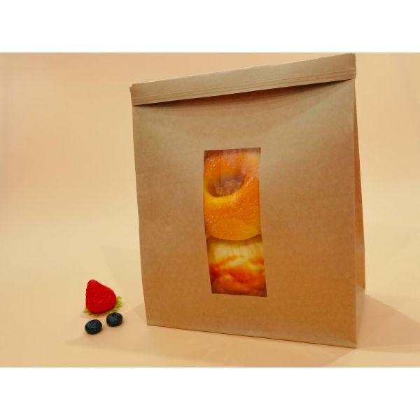 Customized Window SOS Kraft Paper Bag With Tin Tie Clear  Window Use For Baked Food  Tough And Good Tear  Resistance Loading Heavier Items Bakery Bag Bread Bag Food Bag