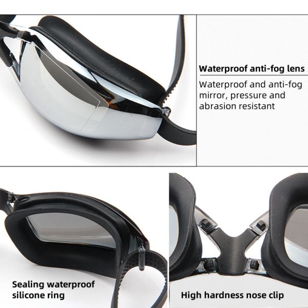Huizhou Factory's Plated Swimming Goggles for Adults with Anti-fog UV Protection and Silver Lenses