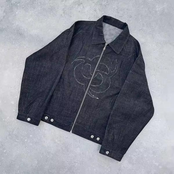 OEM Custom Denim Jacket Fashion Streetwear Embroidered Denim Jacket and Denim Shorts Set Tracksuit Men
