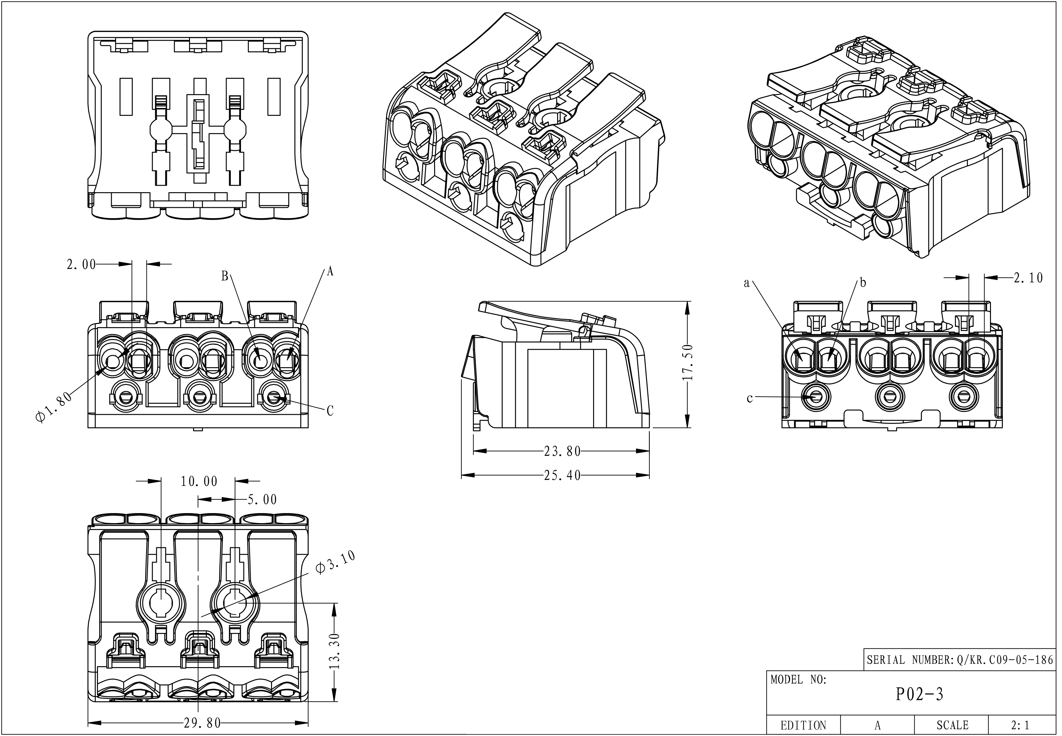 2 3 4 5 нажим Screwless снабжения жилищем PA портов 450V 24A 0.5-2.5mm2 в соединителе провода для света СИД