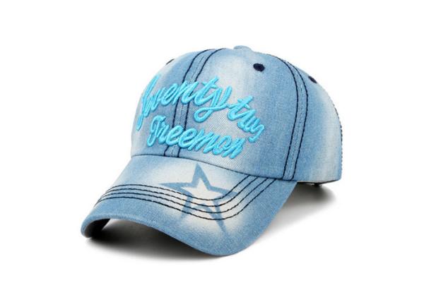 Royal Blue Cowboys Baseball Cap , Outdoor Sports Plain Denim Distressed Mens Denim Cap