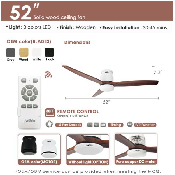 Suporte Dimmer Sim 1stshine Ventilador de teto LED com motor DC e design de economia de espaço