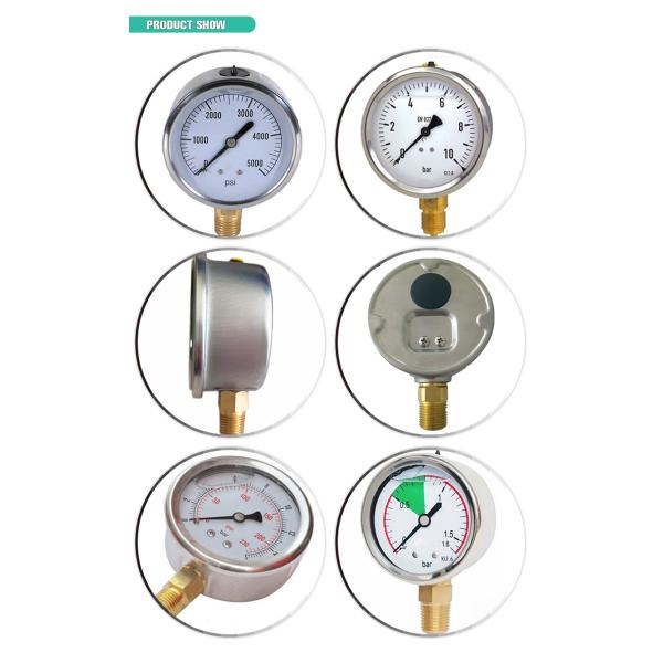 промышленный гидравлический манометр давления, заполненный жидкостью, из нержавеющей стали, с прицепным датчиком давления 1500 psi