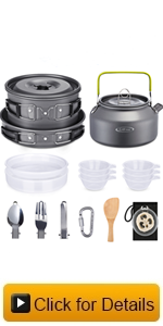 Stainless Steel Camping Outdoor Cookware Mess Kit Set, Folding Cookset Camping Teapot and Pans Set Equipment