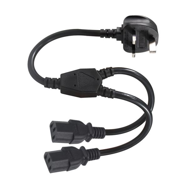 Cable divisor de alimentación BSI UK Plug a 2xC13, 1.5mm², fusible de 3A