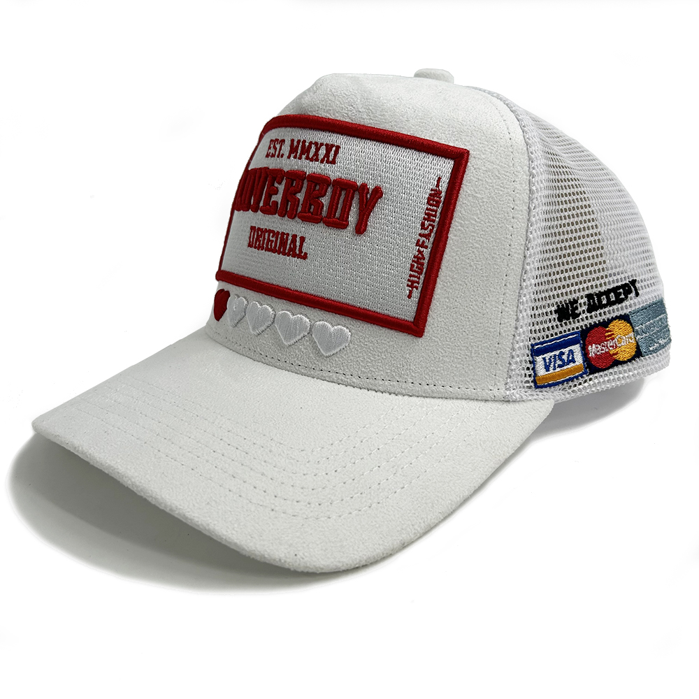 Fashion Classic Mesh Suede 5 Panel Trucker Cap 3D Embroidery Patch Snap Back Unisex