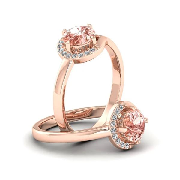 Rose Gold Plated Round Cut Natural Pink Morganite In Center Silver Ring Band S925