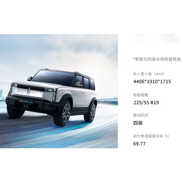 2024 Chery ICAR 03 Pure Electric Car SUV 501km Energy Vehicle in Black 4406*1910*1715