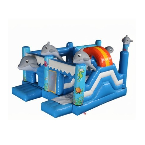 Blue Dolphin Inflatable Bounce House and Slide Combo with Mesh Walls for Kids Events