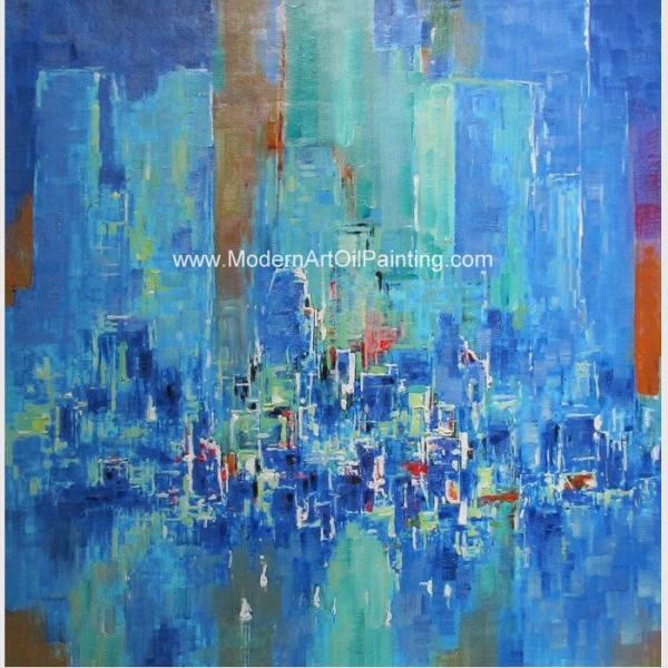 Pintura abstrata da arquitetura da cidade na lona, pinturas a óleo quadro para a casa moderna decorativa