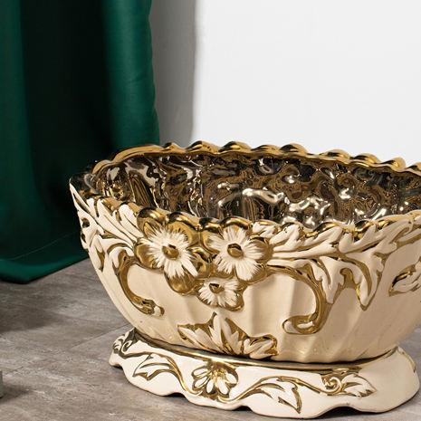 New design luxury succulent planter creative gold garden desktop decoration ceramic flower pots in bulk