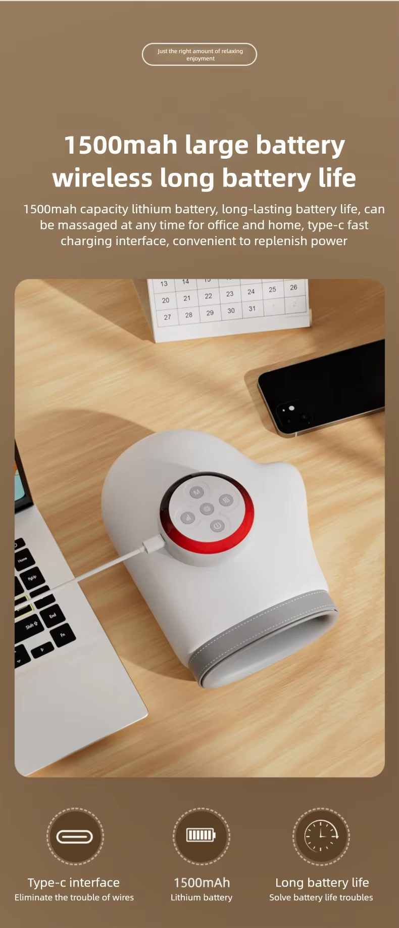 Smart Cordless Hand Massager with 5-Level Air Compression and 3-Mode Heating Therapy for Finger Joint Relief