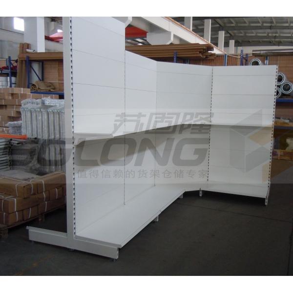 Supermarket Wall Gondola Shelving Corner Rack High Performance 100kg - 150kg Capacity