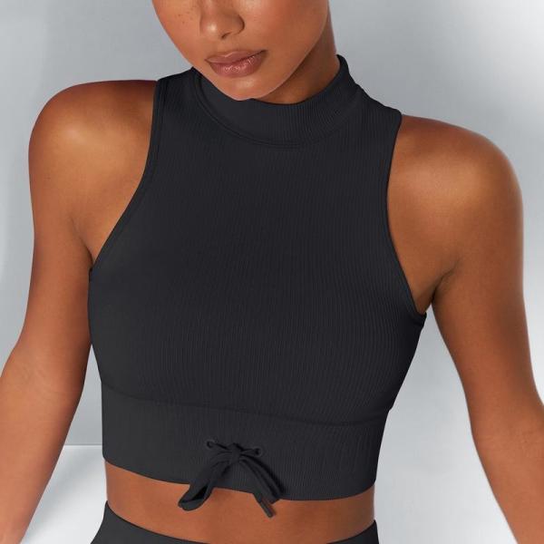 Striped turtleneck sports bra seamless solid color gather yoga lingerie fitness turtleneck vest