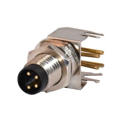 Soquete masculino da montagem do PWB do conector do metal da montagem do painel do ângulo direito de M8 4pins para o sensor