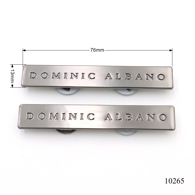 Custom Engraved Zinc Alloy Square Logo Tag with Rivets | Metal Handbag Hardware