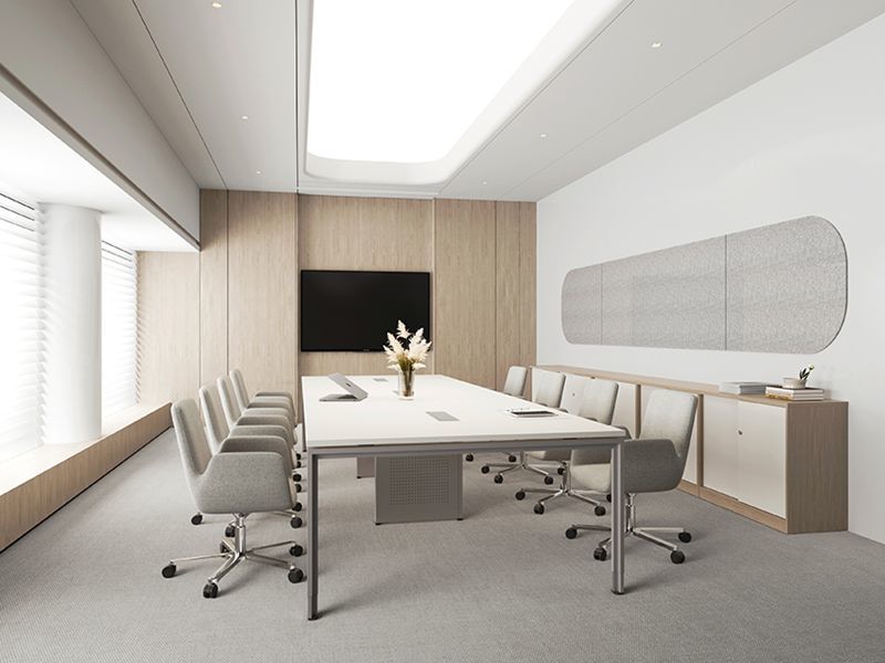 Steel Wood Conference Table MFC Top 8 Person Boardroom Table