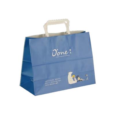 Biodegradable Kraft Paper Bag Flat Handle Custom Print Fast Food Takeaway Packaging