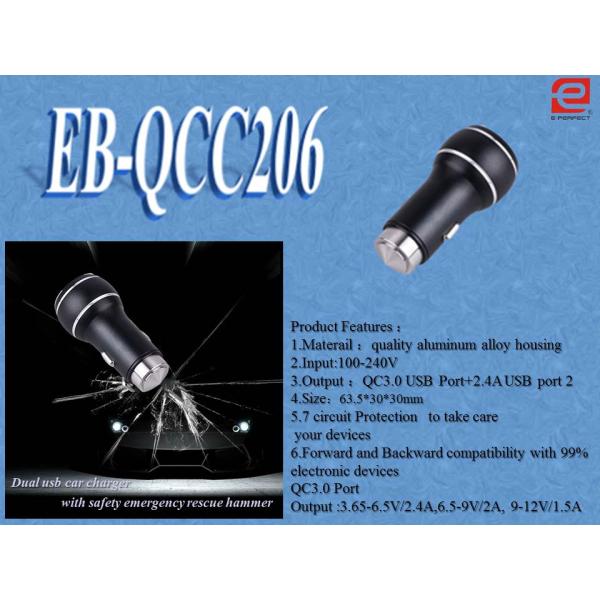 Quick Charger 3.0 Patent  aluminum Intelligent  USB Car Charger for Iphone / iPod/Ipad/Samsung emergency hammer QCC206