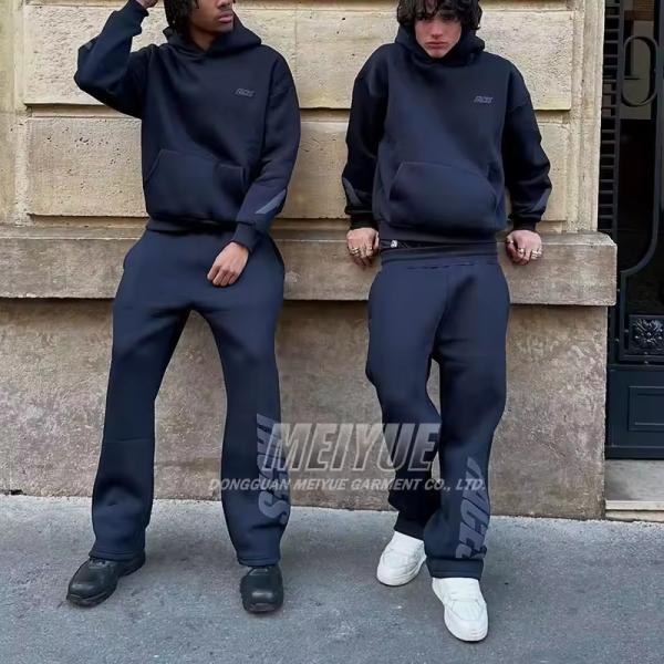 Custom Clothing Manufacturers Pullover Embroidery logo Hoodie Puff Print Stacked Baggy Sweatpants Cotton Tracksuit Set