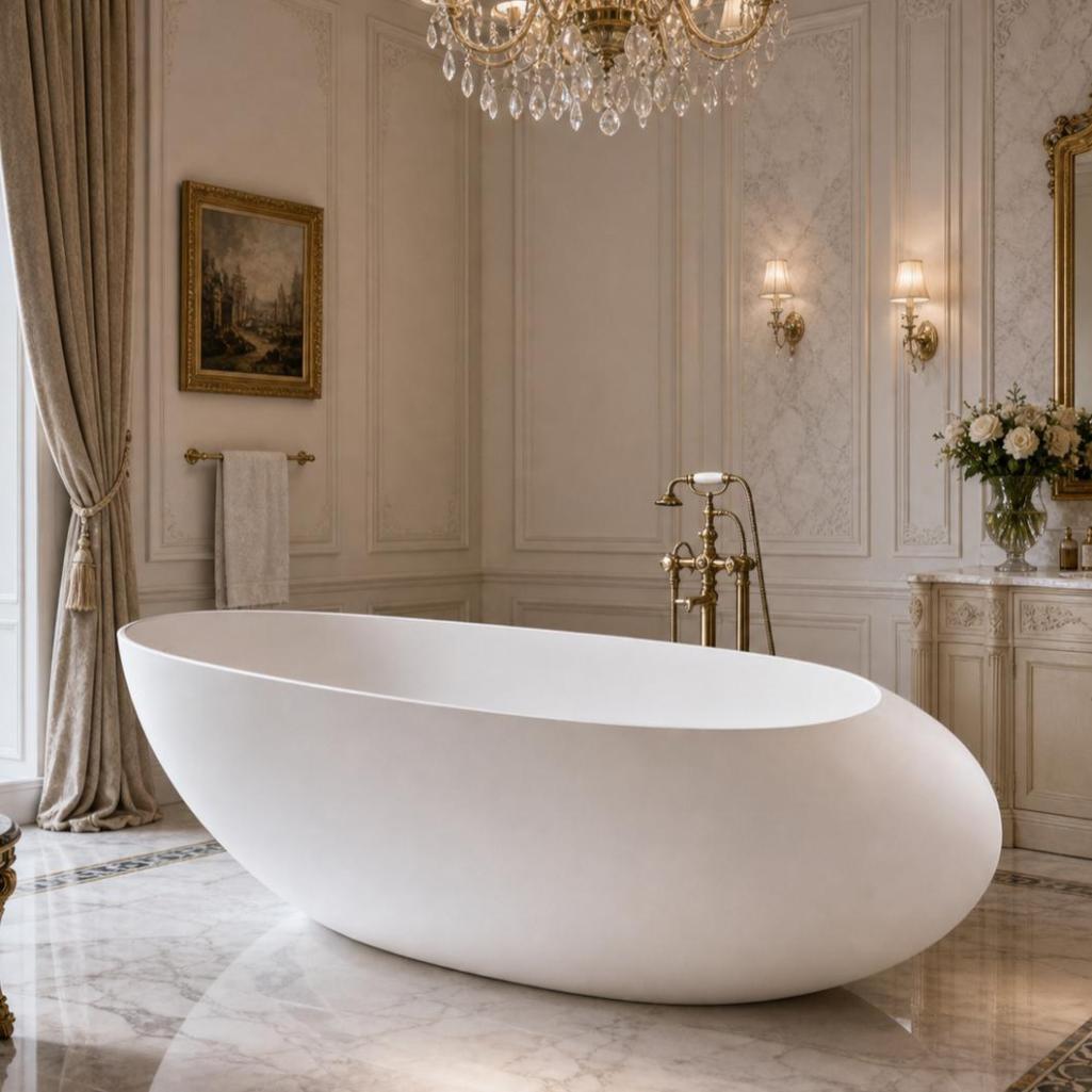 Glossy White aqua Free Standing Egg Bath Tub For Modern Luxury Bathrooms ODM