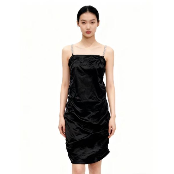 Women's 4-Color Rhinestone Strap Satin Bodycon Mini Dress