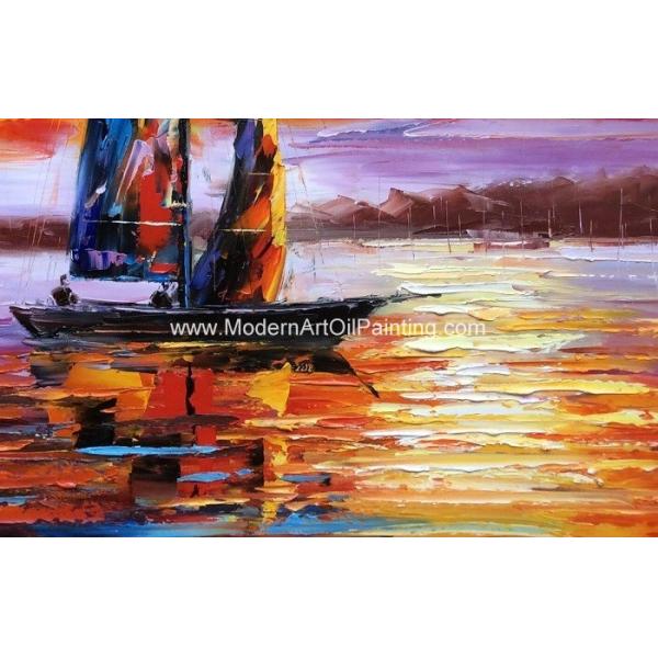 Veleiro da faca de paleta das pinturas a óleo do Seascape do nascer do sol do impressionismo flexível